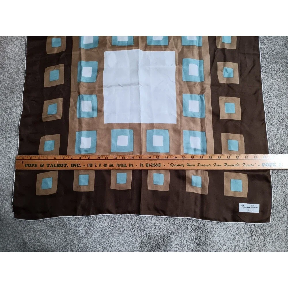 Vintage Martine Olivier Paris 100% Silk Scarf Geometric Made In France 30x29 EUC